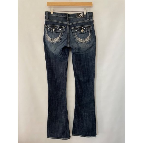 Rock & Republic Womens 4 Bootcut Denim Jeans Dark Wash Embellished Pockets *FLAW - Picture 4 of 16